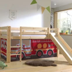 Lit Toboggan 90x200 Cm Avec Tente Camion Pompier Pin Massif Clair Pino -Repose Lit Soldes Boutique lit toboggan 90x200 cm avec tente camion pompier pin massif clair pino 5420070236607 709281