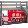 Lit Toboggan 90x200 Cm Avec Tente Camion Pompier Pin Massif Gris Pino