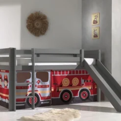 Lit Toboggan 90x200 Cm Avec Tente Camion Pompier Pin Massif Gris Pino -Repose Lit Soldes Boutique lit toboggan 90x200 cm avec tente camion pompier pin massif gris pino 5420070236676 712455