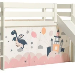 Lit Toboggan 90x200 Cm Avec Tente Château Pin Massif Blanc Pino