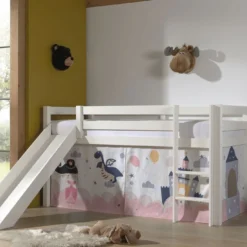 Lit Toboggan 90x200 Cm Avec Tente Château Pin Massif Blanc Pino -Repose Lit Soldes Boutique lit toboggan 90x200 cm avec tente chateau pin massif blanc pino 5420070236553 709393