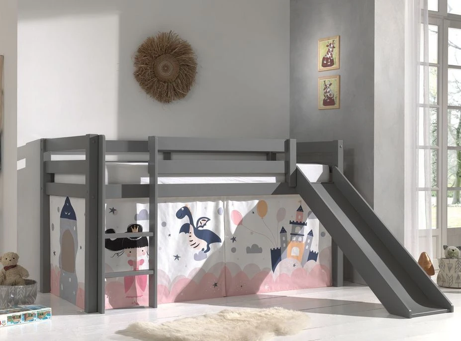 Lit Toboggan 90x200 Cm Avec Tente Château Pin Massif Gris Pino 5 Lit Toboggan 90x200 Cm Avec Tente Château Pin Massif Gris Pino – Image 3