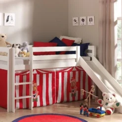 Lit Toboggan 90x200 Cm Avec Tente Clown Pin Massif Blanc Pino -Repose Lit Soldes Boutique lit toboggan 90x200 cm avec tente clown pin massif blanc pino 5420070212922 709369