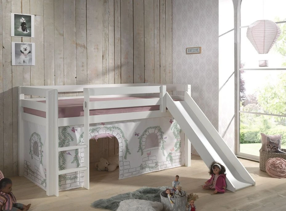 Lit Toboggan 90x200 Cm Avec Tente Contra Pin Massif Blanc Pino 5 Lit Toboggan 90x200 Cm Avec Tente Contra Pin Massif Blanc Pino – Image 3