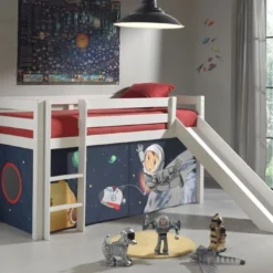 Lit Toboggan 90x200 Cm Avec Tente Espace Pin Massif Blanc Pino -Repose Lit Soldes Boutique lit toboggan 90x200 cm avec tente espace pin massif blanc pino 5420070217538 709384