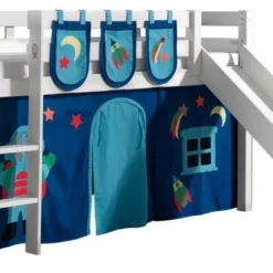 Lit Toboggan 90x200 Cm Avec Tente Et 3 Pochettes Astra Pin Massif Blanc Pino