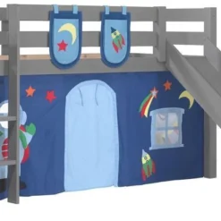 Lit Toboggan 90x200 Cm Avec Tente Et 3 Pochettes Astra Pin Massif Gris Pino