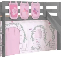 Lit Toboggan 90x200 Cm Avec Tente Et 3 Pochettes Contra Pin Massif Gris Pino