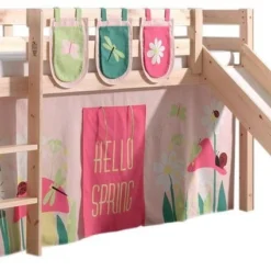 Lit Toboggan 90x200 Cm Avec Tente Et 3 Pochettes Printemps Pin Massif Clair Pino