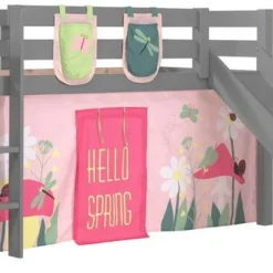 Lit Toboggan 90x200 Cm Avec Tente Et 3 Pochettes Printemps Pin Massif Gris Pino