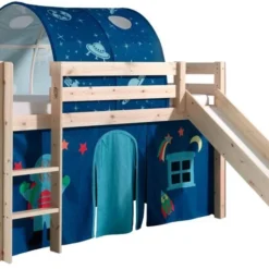 Lit Toboggan 90x200 Cm Avec Tente Et Tunnel Astra Pin Massif Clair Pino