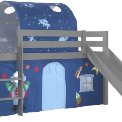 Lit Toboggan 90x200 Cm Avec Tente Et Tunnel Astra Pin Massif Gris Pino