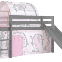 Lit Toboggan 90x200 Cm Avec Tente Et Tunnel Contra Pin Massif Gris Pino