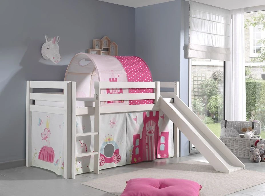 Lit Toboggan 90x200 Cm Avec Tente Et Tunnel Princesse Pin Massif Blanc Pino 5 Lit Toboggan 90x200 Cm Avec Tente Et Tunnel Princesse Pin Massif Blanc Pino – Image 3