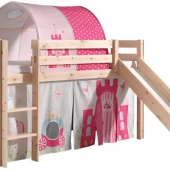 Lit Toboggan 90x200 Cm Avec Tente Et Tunnel Princesse Pin Massif Clair Pino