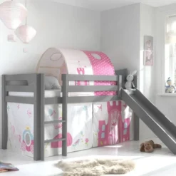 Lit Toboggan 90x200 Cm Avec Tente Et Tunnel Princesse Pin Massif Gris Pino -Repose Lit Soldes Boutique lit toboggan 90x200 cm avec tente et tunnel princesse pin massif gris pino 5420070234900 715072