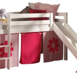 Lit Toboggan 90x200 Cm Avec Tente Fleur Pin Massif Blanc Pino