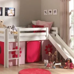 Lit Toboggan 90x200 Cm Avec Tente Fleur Pin Massif Blanc Pino -Repose Lit Soldes Boutique lit toboggan 90x200 cm avec tente fleur pin massif blanc pino 5420070212939 709372