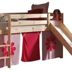 Lit Toboggan 90x200 Cm Avec Tente Fleur Pin Massif Clair Pino