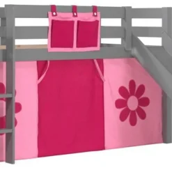 Lit Toboggan 90x200 Cm Avec Tente Fleur Pin Massif Gris Pino