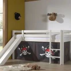 Lit Toboggan 90x200 Cm Avec Tente Pirate Marron Pin Massif Blanc Pino -Repose Lit Soldes Boutique lit toboggan 90x200 cm avec tente pirate marron pin massif blanc pino 5420070236546 709390