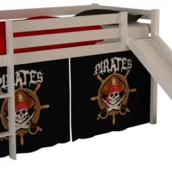 Lit Toboggan 90x200 Cm Avec Tente Pirate Noir Pin Massif Blanc Pino