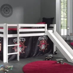 Lit Toboggan 90x200 Cm Avec Tente Pirate Noir Pin Massif Blanc Pino -Repose Lit Soldes Boutique lit toboggan 90x200 cm avec tente pirate noir pin massif blanc pino 5420070212977 709381