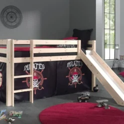 Lit Toboggan 90x200 Cm Avec Tente Pirate Noir Pin Massif Clair Pino -Repose Lit Soldes Boutique lit toboggan 90x200 cm avec tente pirate noir pin massif clair pino 5420070212885 697162
