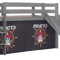 Lit Toboggan 90x200 Cm Avec Tente Pirate Noir Pin Massif Gris Pino