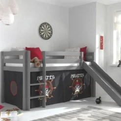 Lit Toboggan 90x200 Cm Avec Tente Pirate Noir Pin Massif Gris Pino -Repose Lit Soldes Boutique lit toboggan 90x200 cm avec tente pirate noir pin massif gris pino 5420070234825 712430