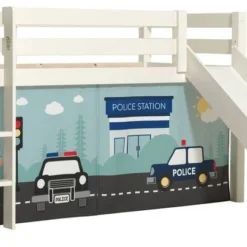 Lit Toboggan 90x200 Cm Avec Tente Police Pin Massif Blanc Pino