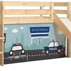 Lit Toboggan 90x200 Cm Avec Tente Police Pin Massif Clair Pino