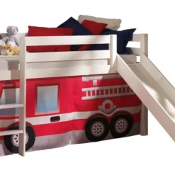 Lit Toboggan 90x200 Cm Avec Tente Pompier Pin Massif Blanc Pino