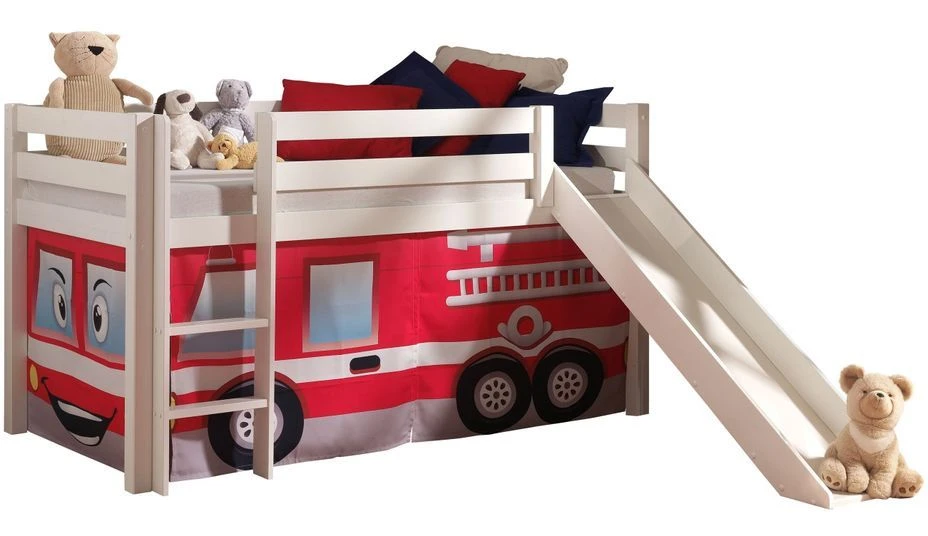 Lit Toboggan 90x200 Cm Avec Tente Pompier Pin Massif Blanc Pino 3 Lit Toboggan 90x200 Cm Avec Tente Pompier Pin Massif Blanc Pino