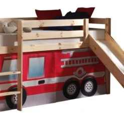 Lit Toboggan 90x200 Cm Avec Tente Pompier Pin Massif Clair Pino