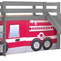 Lit Toboggan 90x200 Cm Avec Tente Pompier Pin Massif Gris Pino