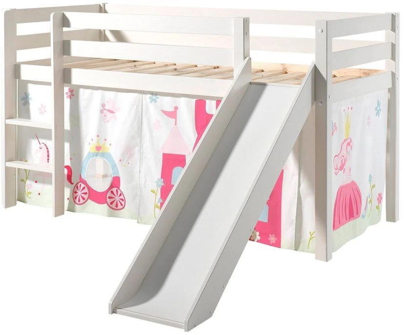 Lit Toboggan 90x200 Cm Avec Tente Princesse Pin Massif Blanc Pino 3 Lit Toboggan 90x200 Cm Avec Tente Princesse Pin Massif Blanc Pino