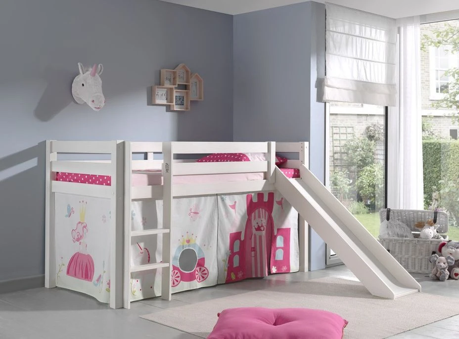 Lit Toboggan 90x200 Cm Avec Tente Princesse Pin Massif Blanc Pino 5 Lit Toboggan 90x200 Cm Avec Tente Princesse Pin Massif Blanc Pino – Image 3