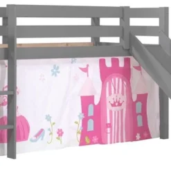 Lit Toboggan 90x200 Cm Avec Tente Princesse Pin Massif Gris Pino