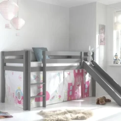 Lit Toboggan 90x200 Cm Avec Tente Princesse Pin Massif Gris Pino -Repose Lit Soldes Boutique lit toboggan 90x200 cm avec tente princesse pin massif gris pino 5420070234894 715069