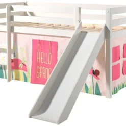 Lit Toboggan 90x200 Cm Avec Tente Printemps Pin Massif Blanc Pino