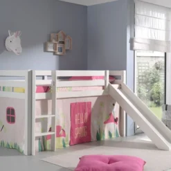 Lit Toboggan 90x200 Cm Avec Tente Printemps Pin Massif Blanc Pino -Repose Lit Soldes Boutique lit toboggan 90x200 cm avec tente printemps pin massif blanc pino 5420070227957 712311