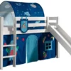 Lit Toboggan 90x200 Cm Avec Tente Tunnel Et 3 Pochettes Astra Pin Massif Blanc Pino