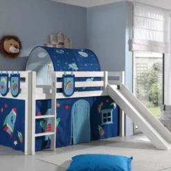 Lit Toboggan 90x200 Cm Avec Tente Tunnel Et 3 Pochettes Astra Pin Massif Blanc Pino -Repose Lit Soldes Boutique lit toboggan 90x200 cm avec tente tunnel et 3 pochettes astra pin massif blanc pino 5420070228077 712377