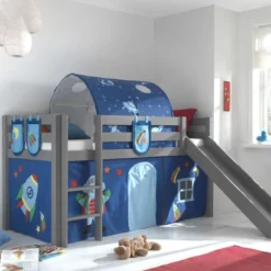 Lit Toboggan 90x200 Cm Avec Tente Tunnel Et 3 Pochettes Astra Pin Massif Gris Pino -Repose Lit Soldes Boutique lit toboggan 90x200 cm avec tente tunnel et 3 pochettes astra pin massif gris pino 5420070234962 715090
