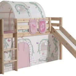 Lit Toboggan 90x200 Cm Avec Tente Tunnel Et 3 Pochettes Contra Pin Massif Clair Pino