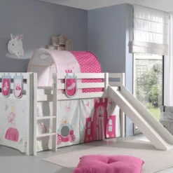 Lit Toboggan 90x200 Cm Avec Tente Tunnel Et 3 Pochettes Princesse Pin Massif Blanc Pino -Repose Lit Soldes Boutique lit toboggan 90x200 cm avec tente tunnel et 3 pochettes princesse pin massif blanc pino 5420070228039 712365