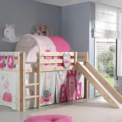 Lit Toboggan 90x200 Cm Avec Tente Tunnel Et 3 Pochettes Princesse Pin Massif Clair Pino -Repose Lit Soldes Boutique lit toboggan 90x200 cm avec tente tunnel et 3 pochettes princesse pin massif clair pino 5420070228169 709336