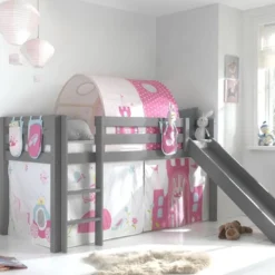 Lit Toboggan 90x200 Cm Avec Tente Tunnel Et 3 Pochettes Princesse Pin Massif Gris Pino -Repose Lit Soldes Boutique lit toboggan 90x200 cm avec tente tunnel et 3 pochettes princesse pin massif gris pino 5420070234924 715078