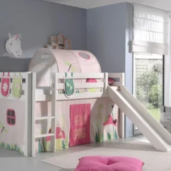 Lit Toboggan 90x200 Cm Avec Tente Tunnel Et 3 Pochettes Printemps Pin Massif Blanc Pino -Repose Lit Soldes Boutique lit toboggan 90x200 cm avec tente tunnel et 3 pochettes printemps pin massif blanc pino 5420070227988 712320